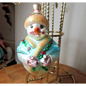 Christopher Radko Jolly Wrap Jr Frosty Snowman Glass Christmas Ornament Vintage
